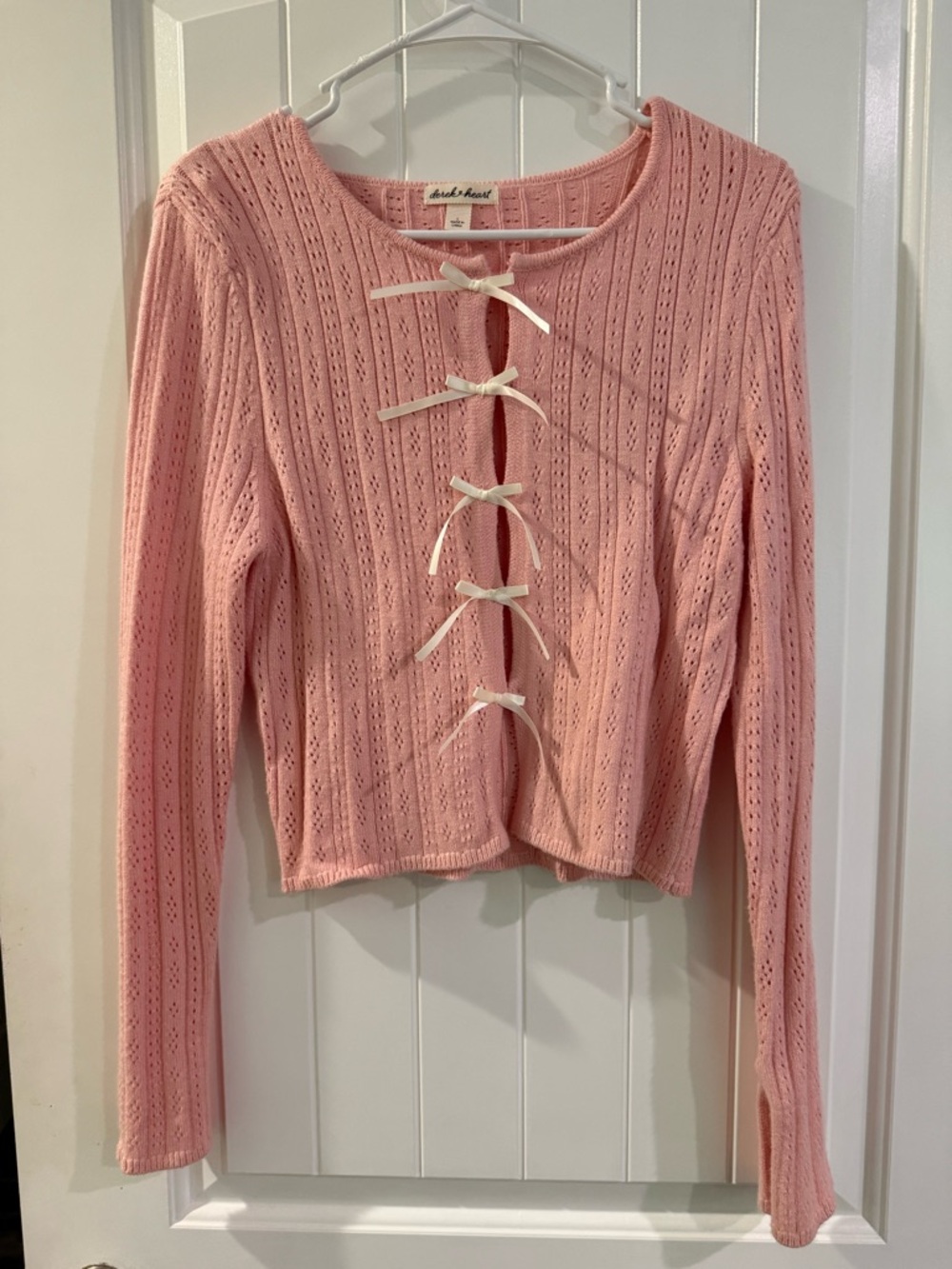 Derek Heart Pink Bow-Tie Knit Cardigan